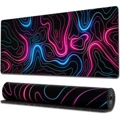 KUANGYE - Mouse Pad Gamer Antideslizante Borde Cosido 90x40cm Topografía de neón