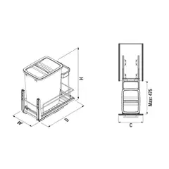 HBT - Basurero 1X35L + 1x1L Para Frente 350mm Antracita