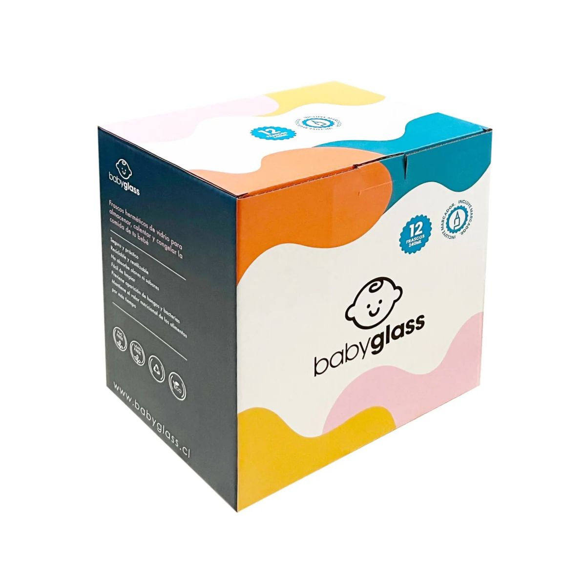 BABYGLASS - Babyglass 12 Contenedores De Vidrio 240 Ml Bebé Colores