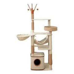 HOOPET - Rascador Torre Para Gatos De 4 Niveles Sisal Imitación Lino
