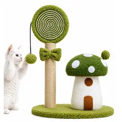 EVERSO - Rascador para Gatos con Casita Tipo Hongo, Poste de Sisal, Pelota Colgante y Plataforma de Juego
