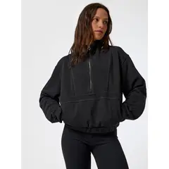 BSOUL - Polerón Funnel-Neck Half Zip Negro Mujer