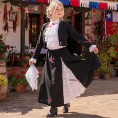 UTILISIMO - Traje Huasa Elegante Vestido Negro Juvenil Conjunto 4 Piezas Típico Fiestas Patrias