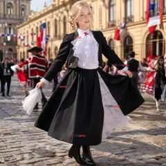 UTILISIMO - Traje Huasa Elegante Vestido Negro Juvenil Conjunto 4 Piezas Típico Fiestas Patrias