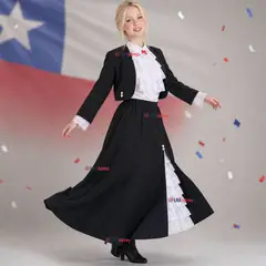 UTILISIMO - Traje Huasa Elegante Vestido Negro Juvenil Conjunto 4 Piezas Típico Fiestas Patrias