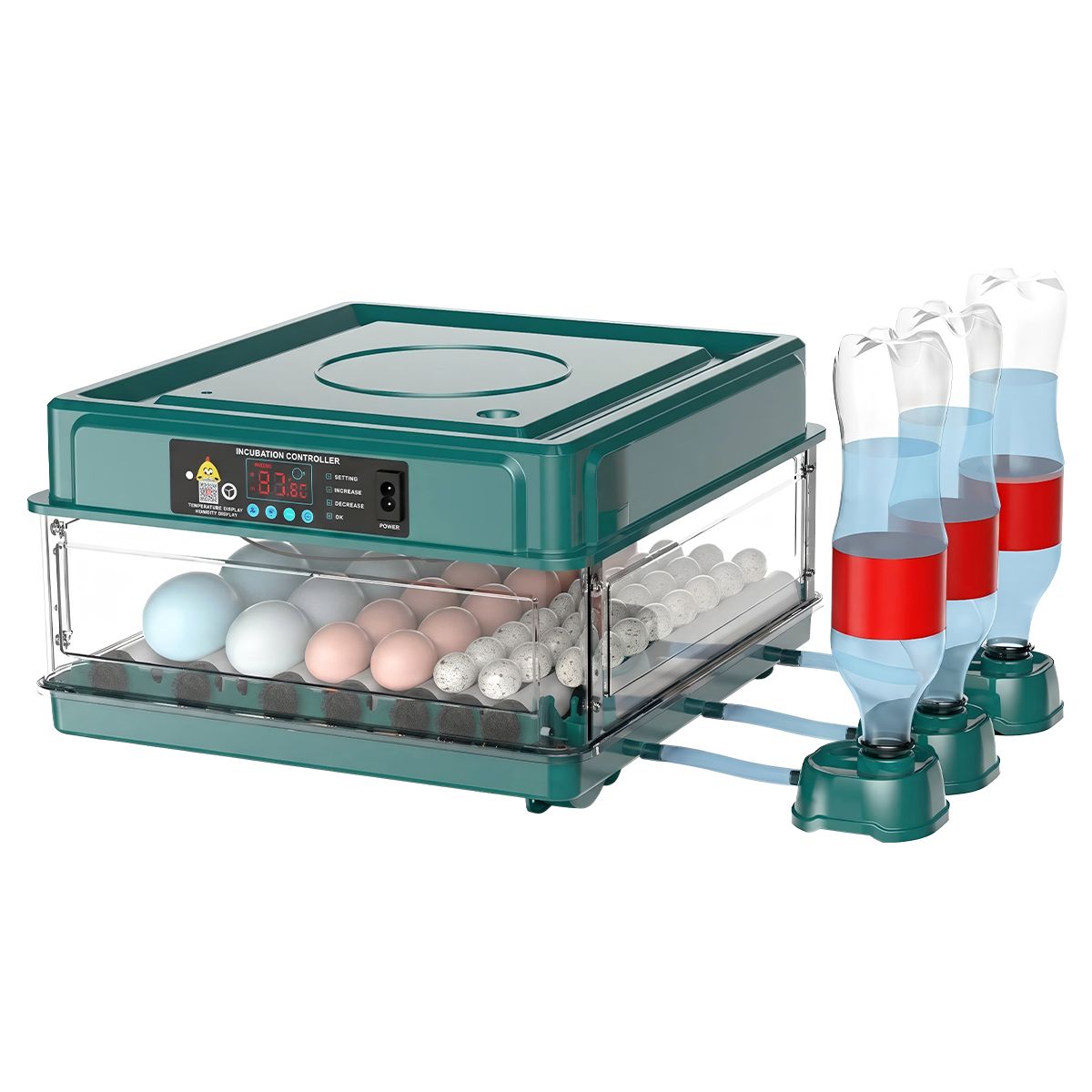 KERU - Incubadora Automática KERU 48 Huevos con Volteo, Control de Temperatura y Doble Alimentación
