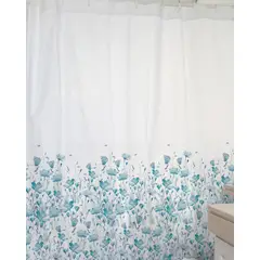MARGARITA SCHEEL BY CASA ALVARINHO - Cortina de Baño Algodón Estampado Florcitas Mariposas Turquesa 180x180 cm