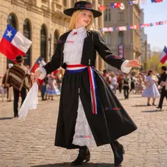 UTILISIMO - Traje Huasa Vestido Elegante Negro Juvenil Conjunto 7 Piezas Típico Fiestas Patrias