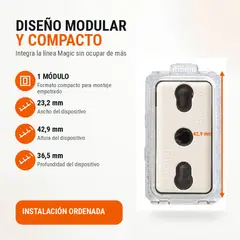 BTICINO - Toma Corriente Hembra de Seguridad Magic 2P+T 10/16A 250V Blanca Ref. 5180