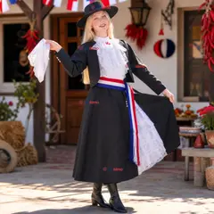 UTILISIMO - Traje Huasa Vestido Elegante Negro Juvenil Conjunto 7 Piezas Típico Fiestas Patrias