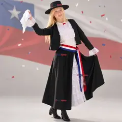 UTILISIMO - Traje Huasa Vestido Elegante Negro Juvenil Conjunto 7 Piezas Típico Fiestas Patrias