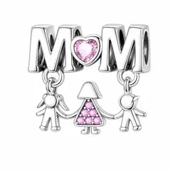 LK LUKSO - Charm Dije Mamá con Hijos Circón Rosa Plata 925