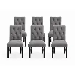 VITELIO - Pack 6 Sillas Capitones Pata Negra Madera Gris Felpa