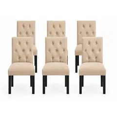 VITELIO - Pack 6 Sillas Capitones Pata Negra Madera Beige Felpa