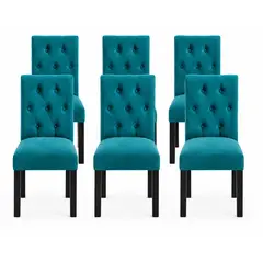 VITELIO - Pack 6 Sillas Capitones Pata Negra Madera Turquesa Felpa
