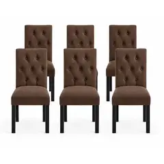 VITELIO - Pack 6 Sillas Capitones Pata Negra Madera Cafe Felpa
