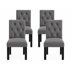 VITELIO - Pack 4 Sillas Capitones Pata Negra Madera Gris Felpa