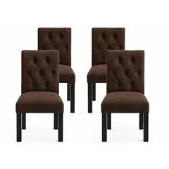 VITELIO - Pack 4 Sillas Capitones Pata Negra Madera Cafe Felpa