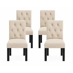 VITELIO - Pack 4 Sillas Capitones Pata Negra Madera Beige Felpa
