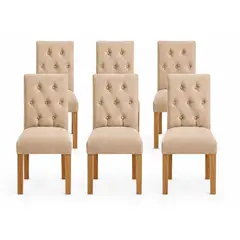 VITELIO - Pack 6 Sillas Capitones Madera Beige Felpa