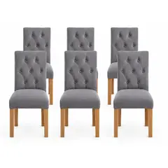VITELIO - Pack 6 Sillas Capitones Madera Gris Felpa
