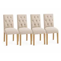 VITELIO - Pack 4 Sillas Capitones Madera Beige Felpa