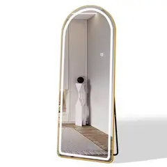 VITELIO - Espejo LED de Pie / Mural Arqueado 160 × 50 cm – Marco Dorado