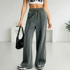 AGW - Pantalón Buzo Pre Lavado Verano Palazzo Algodón Elasticados Wide Leg.