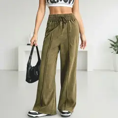 HERIEL - Pantalón Buzo Pre Lavado Verano Palazzo Algodón Elasticados Wide Leg.