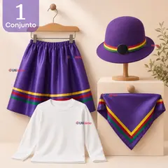 UTILISIMO - Traje Nortino Vestido Niña Morado 4 Piezas Con Polera Baile Típico Fiestas Patrias