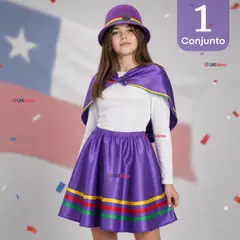 UTILISIMO - Traje Nortino Vestido Juvenil Con Polera 4 Piezas Morado Baile Típico Fiestas Patrias