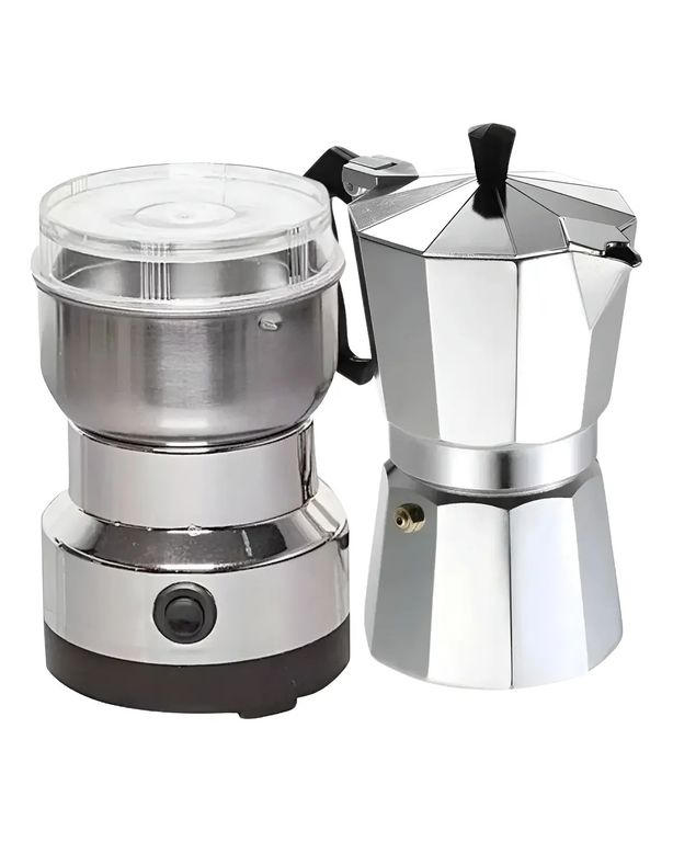 Moledor Eléctrico De Café + Cafetera Italiana Greca 3 Tazas Color Gris Labg