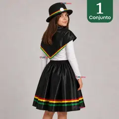 UTILISIMO - Traje Nortino vestido Niña 3 piezas Negro Baile Típico Fiestas Patrias