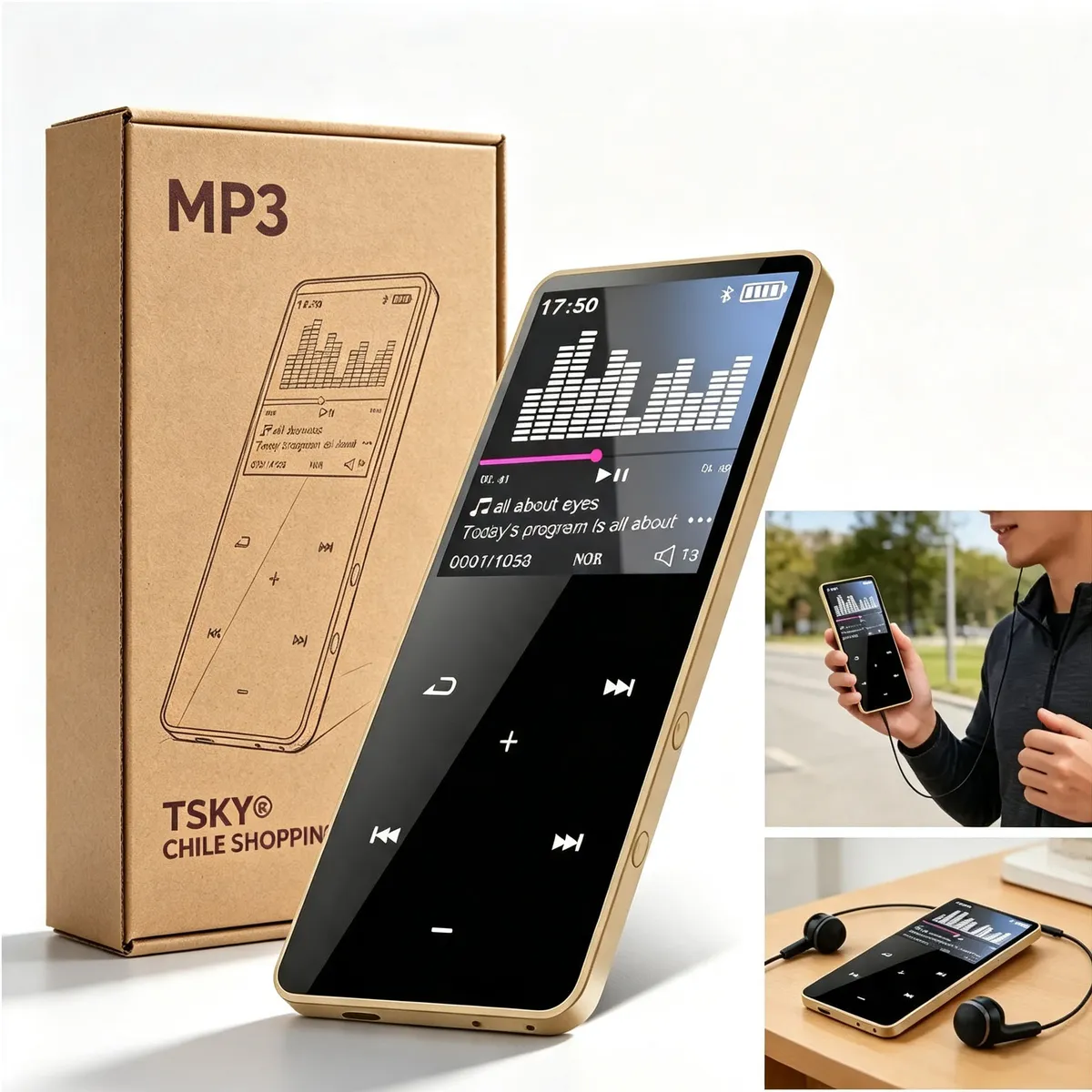 TSKY CHILE SHOPPING - Reproductor Musica Mp3 Mp4 Bluetooth 5.0 Hifi Portatil Pantalla Tactil Radio Fm Deportivo Gym