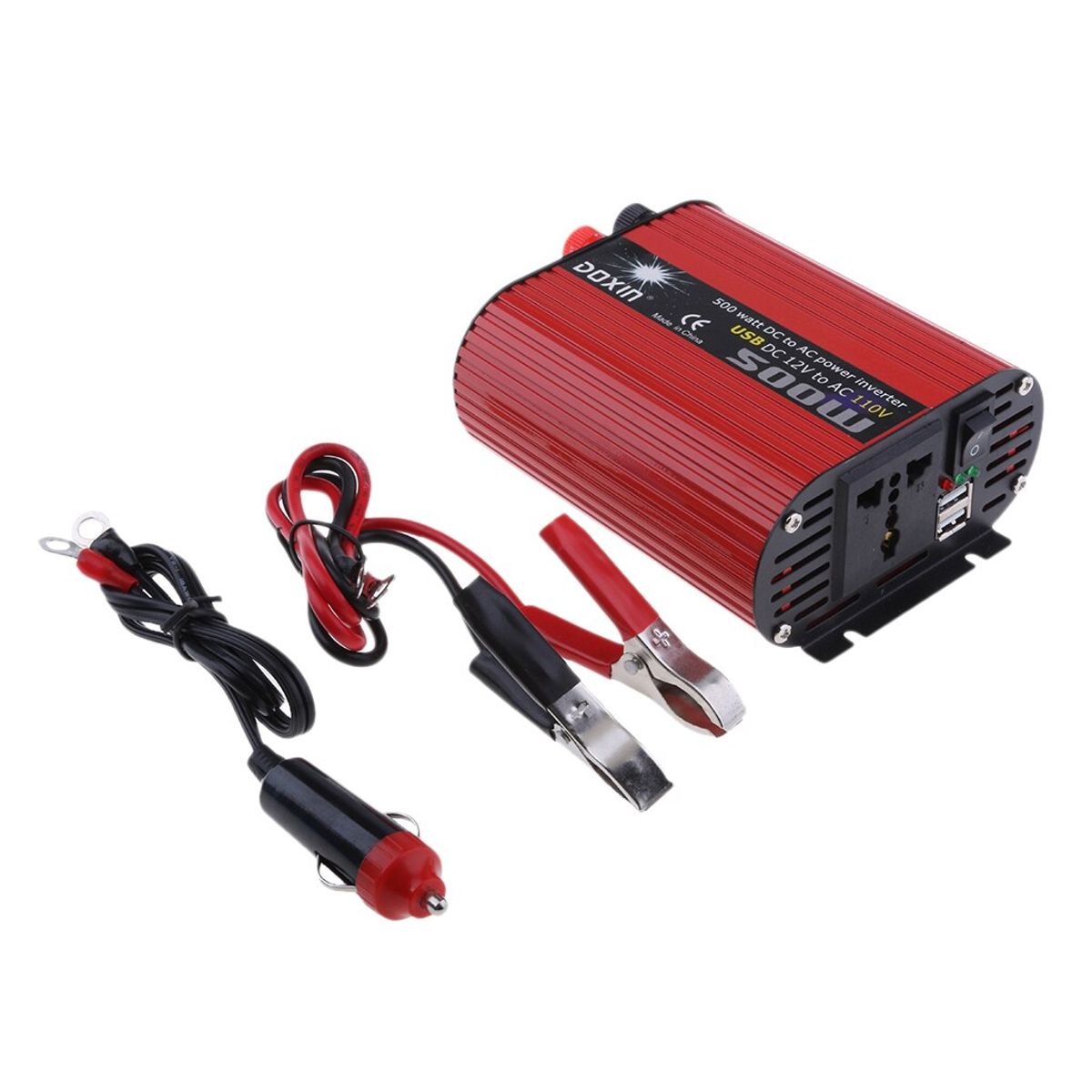 DEWINNER - Kit cables Inversor de voltaje  500 w a 12v a 220v enchufe universal portatil