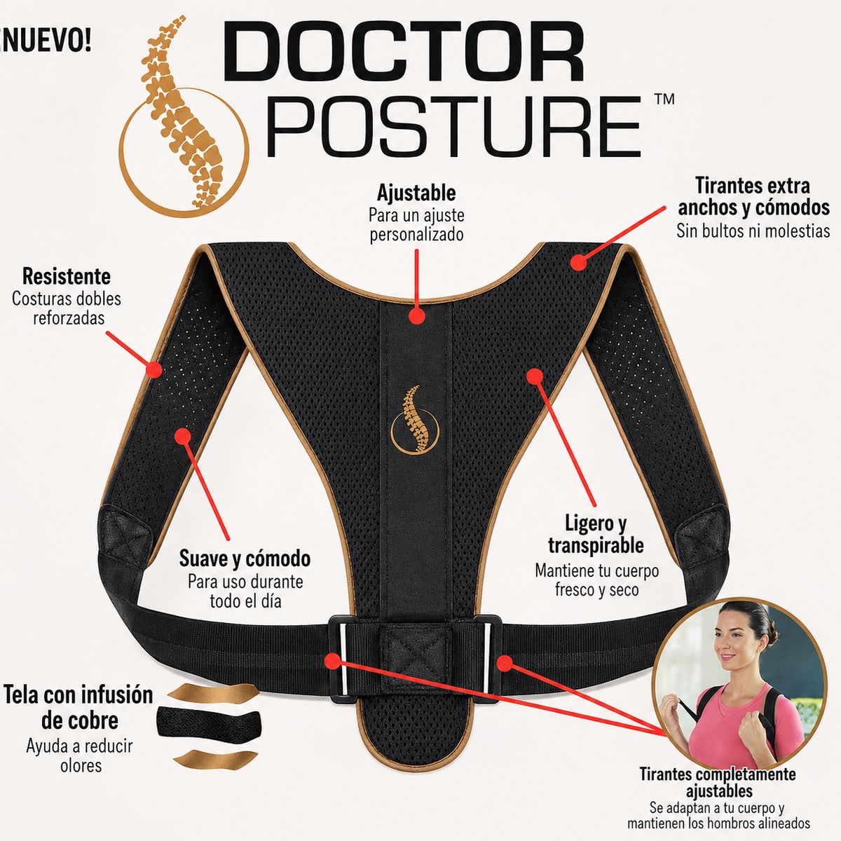 POSTURE DOCTOR - Corrector de Postura Doctor Posture Ajustable Unisex - Soporte Ergonómico para Espalda y Hombros