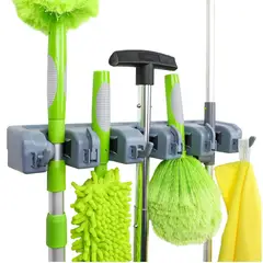 MOVI - Organizador de Escobas de Pared 5 Soportes + 6 Ganchos