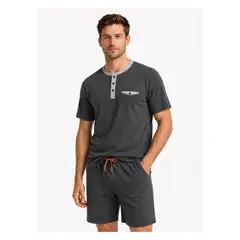 ARROW - Pijama Corto Cuello Henley Regular Fit Carbón