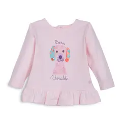 PILLIN - Polera Bebé Niña Manga Larga Perrito Palo Rosa