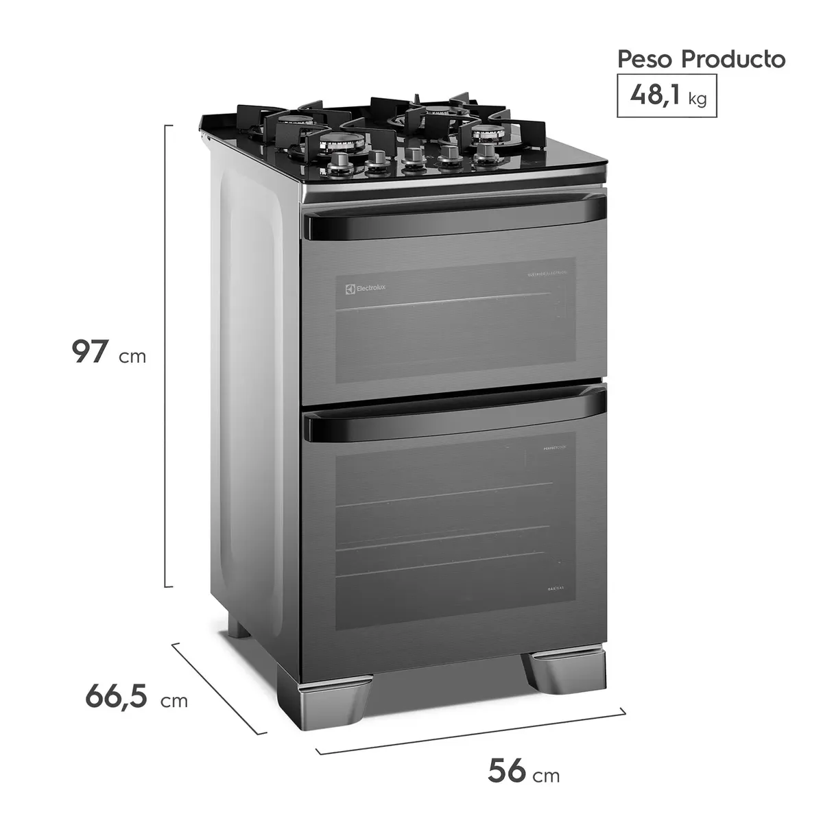 ELECTROLUX - Cocina a Gas 4 Platos Doble Horno Parrillas Hierro Fundido AirFry F4EAD