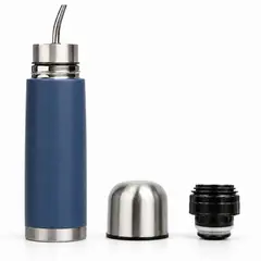 TAWO - Termo Mate Acero Inoxidable Autocebante 2 en 1 750 Ml Hermetico Antiderrame - Azul Marino