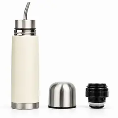 TAWO - Termo Mate Acero Inoxidable Autocebante 2 en 1 750 Ml Hermetico Antiderrame - Blanco
