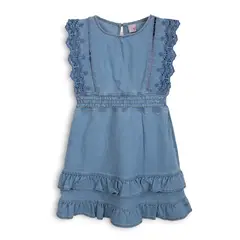 PILLIN - Vestido Niña Bordado con Vuelos Denim