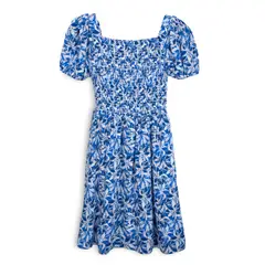 PILLIN - Vestido Niña Manga Globo Elasticado Azulino