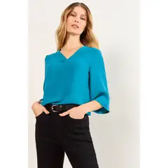 MA GRIFFE - Blusa Escote En V Mujer Petroleo