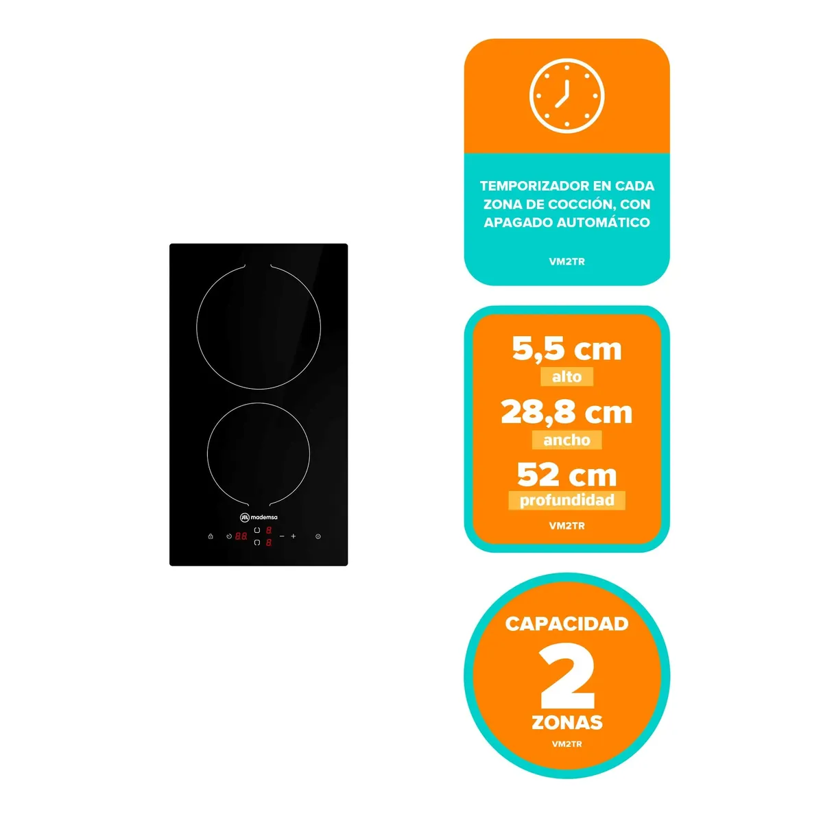 MADEMSA - Encimera Mademsa Vitrocerámica 2 Platos VM2TR