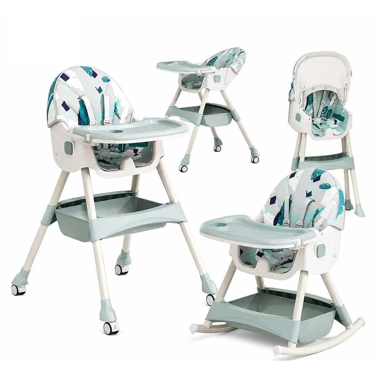 EVERSO - Silla de Comer Bebé 3 en 1 Ajustable Multifuncional con Mecedora