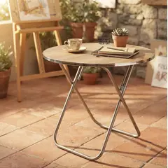 GENERICO - MESA PLEGABLE REDONDA PREMIUN CON ACABADO TIPO MADERA MDF TAMAÑO 100CM X 100CM X 73CM
