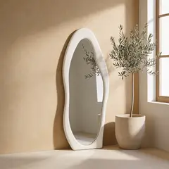 SANTU HOME & DECO - Espejo decorativo grande de cuerpo entero para dormitorio de terciopelo blanco