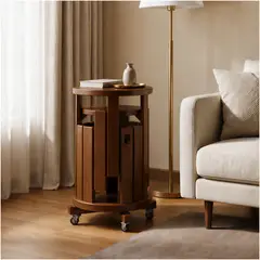 HOMER DESIGN - Set 4 Taburetes Apilables Con Mesa Lateral Y Base Con Ruedas Barnizado